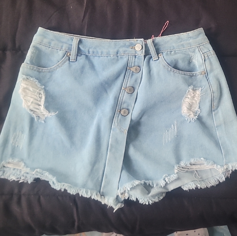 Light Blue Distressed Denim Shorts
